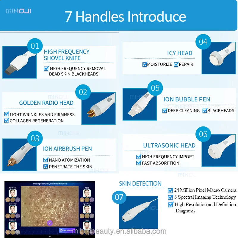 7 in 1 smart ice blue plus skin detection wet dermabrasion hydro facial machine