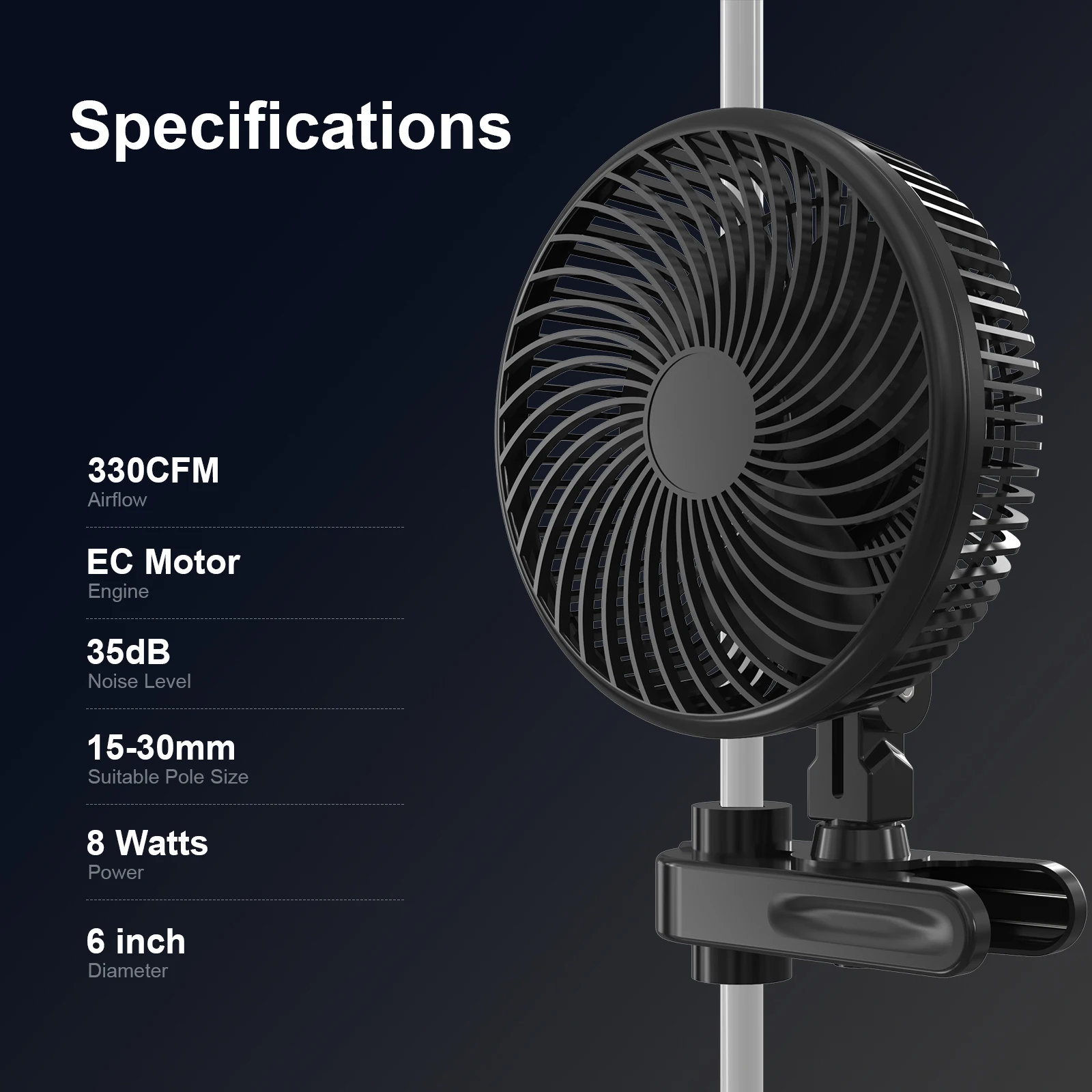 Hydroponic 6 Inch Oscillating mini Clip Fan for Grow kit inline fan EC fan