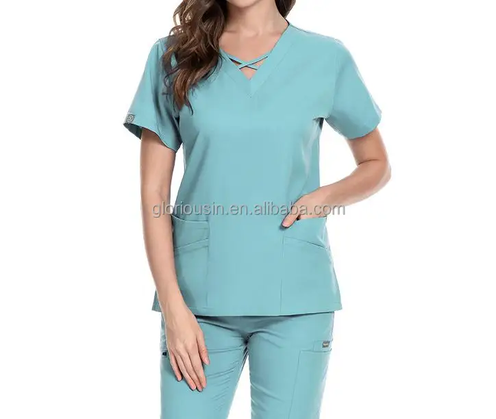 GloriousIn RTS scrub 2023 spa ot spa uniform women hunter green coat wicking cherokee wholesale butter soft custom