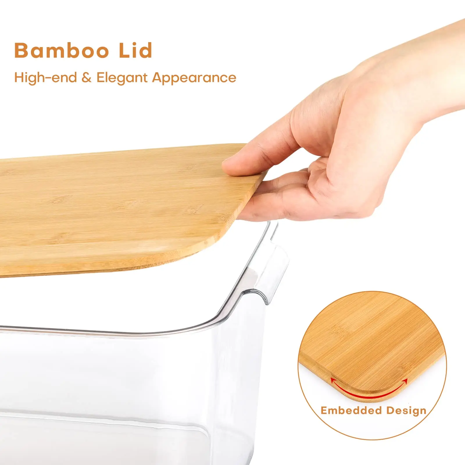 Прозрачные пластиковые контейнеры для хранения со съемными бамбуковыми крышками, ручки, Штабелируемый контейнер с крышкой для кухни, контейнер для пищевых продуктов, декоративный набор корзин