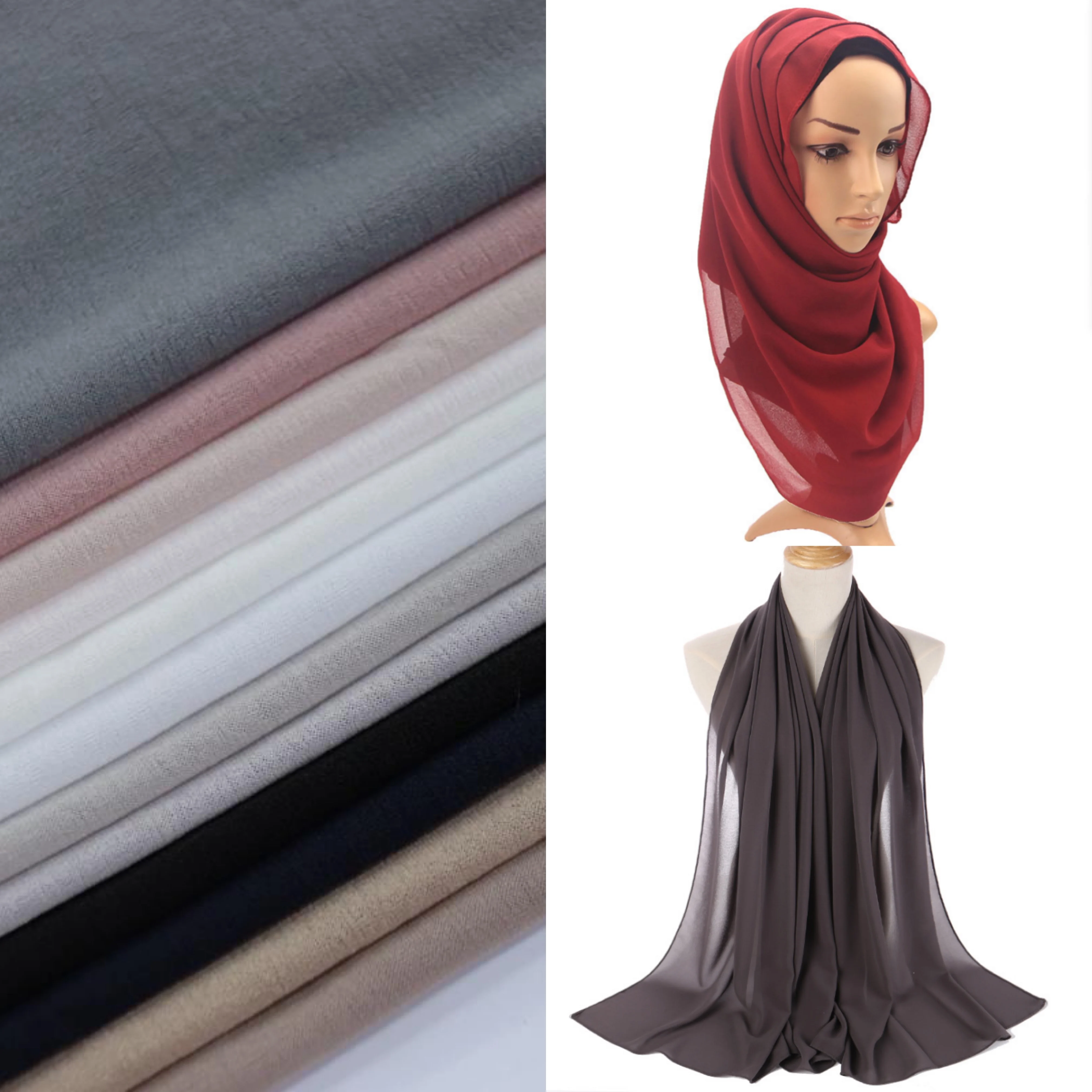 100 polyester Single jersey ultra-thin imitation linen look fabric chiffon tulle fabric for Muslim headscarf