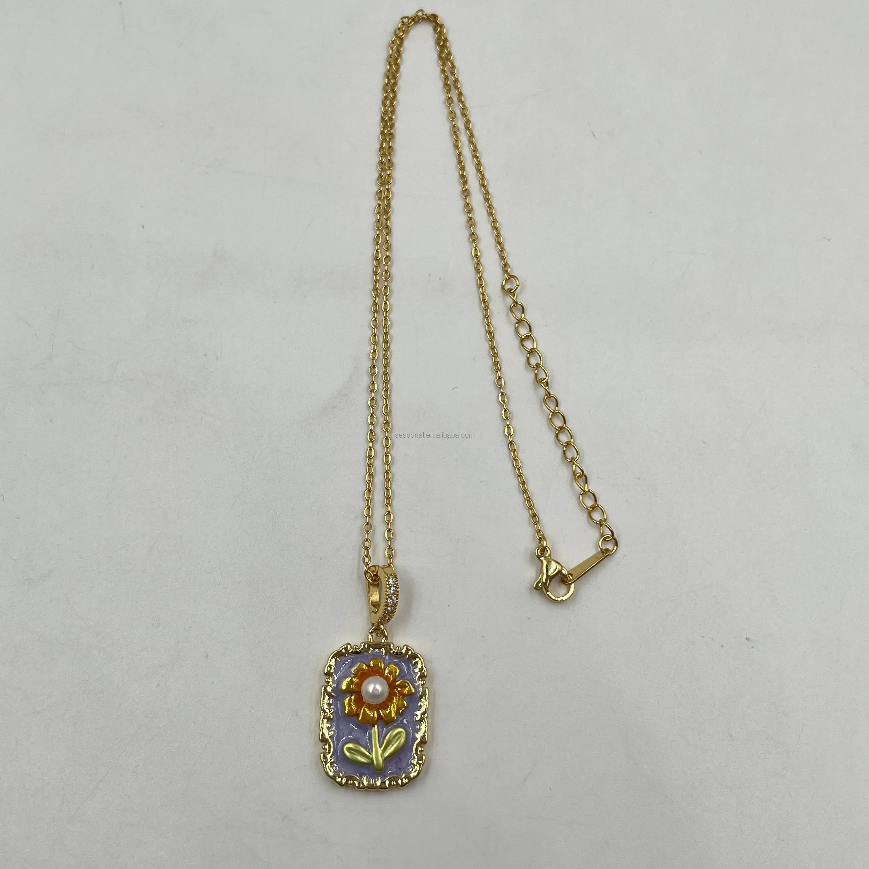 Vintage oil painting style necklace pendant metal necklace flower pearl DIY fashion jewelry