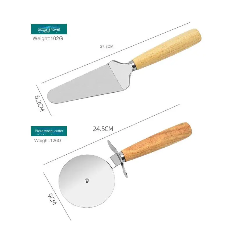 Stainless Steel Pizza Cutter Rocking Blade Pizza Baking Tools Stainless Steel Cake Server Spatula With Wooden Handle