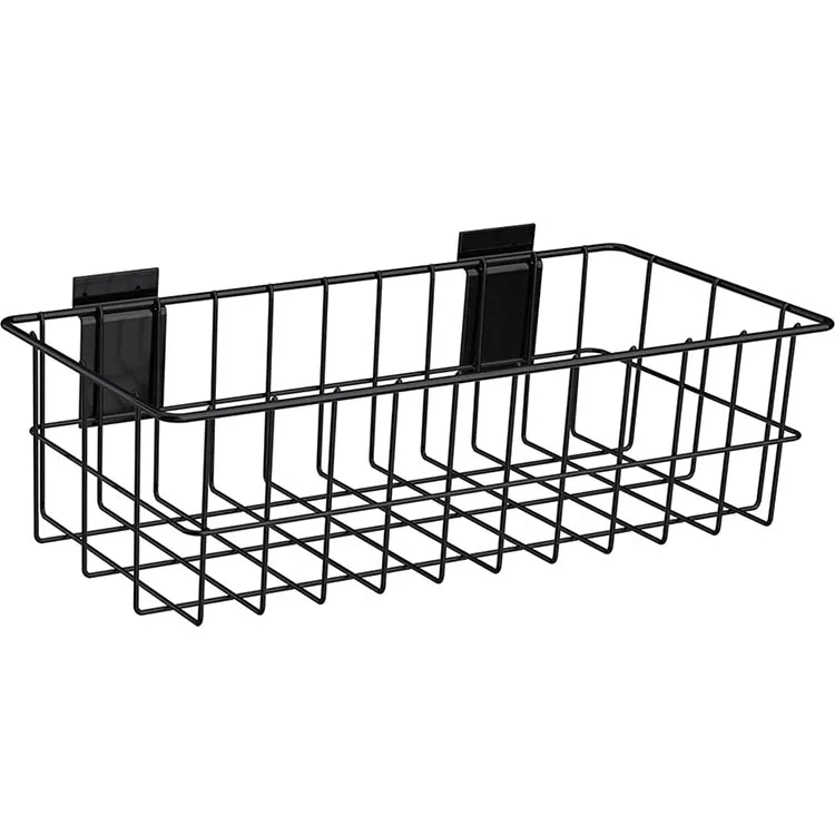 JH-Mech 4 Pcs Slatwall Panel Hanging Wire Basket Large Capacity Adjustable Height Zinc Plated Metal Wire Basket