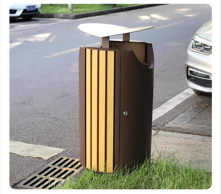 Modern Special Design Round Park Garbage Can Outdoor Metal Dustbin with Big 60L Capacity