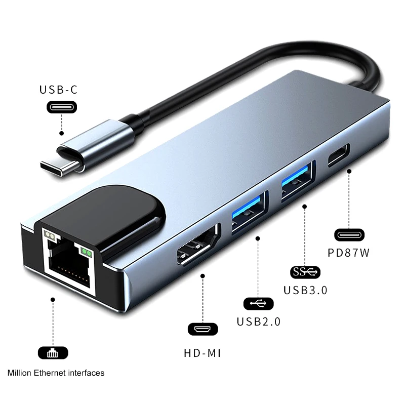 100W PD Charge 100Mbps Ethernet Interface 8-in-1 HDMI 4K HD Port USB 3.0 TF/SD Card Reader