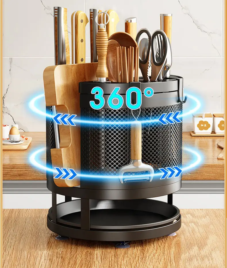 New Design 360 Degree Knife Holder Counter-top Kitchen Multi-function Knife Stand Carbon Steel Knife Holder