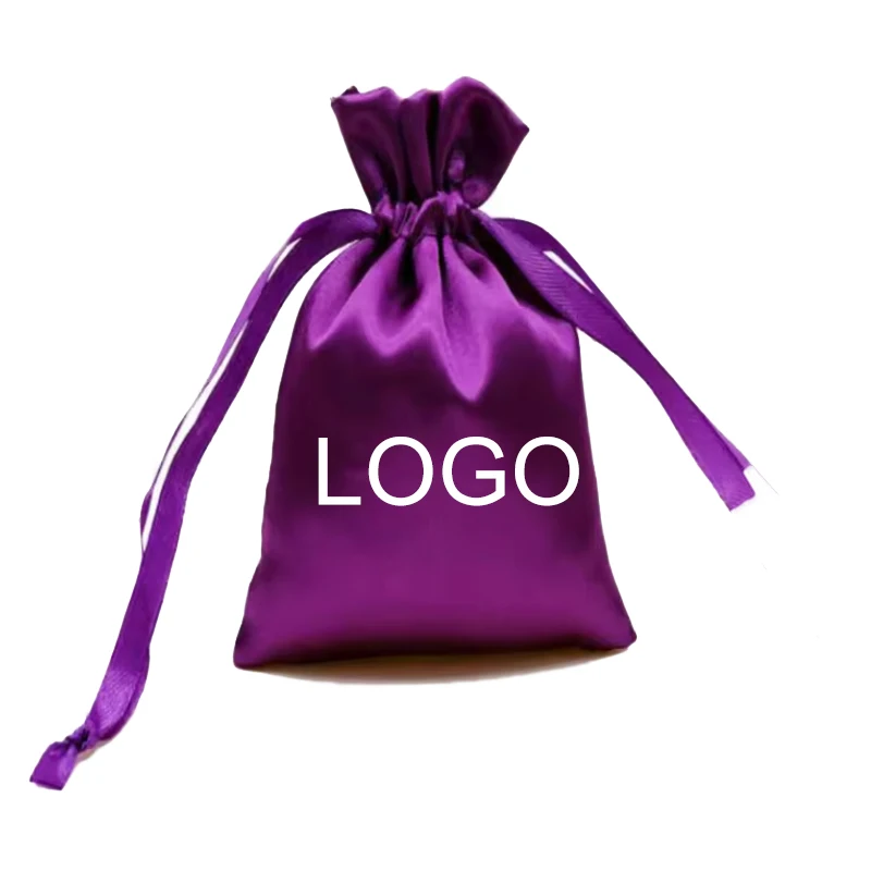 Custom Logo Printed Satin Jewelry Pouch Drawstring Bag real silk for Luxury Earring Ring Packaging Gift bag