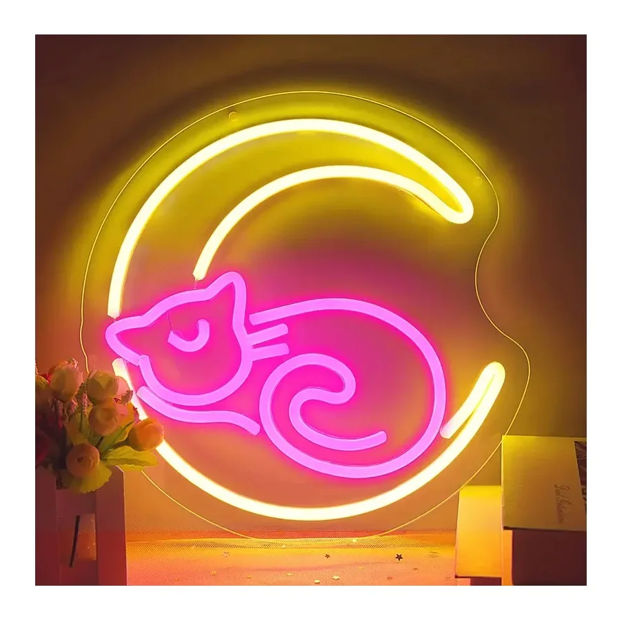 Neon LED wall light Moon Cat Design Neon Signs Dimmable Neon Sign Art Wall Decorative Lights For Birthday Gifts