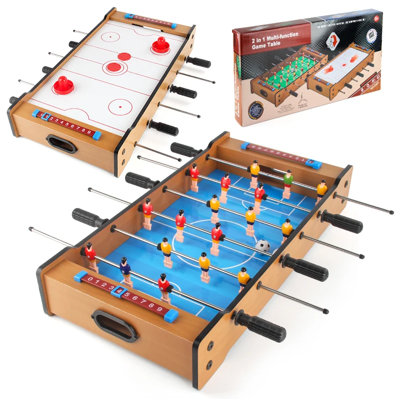 New Style 2 in 1 Ball Table Foosball & Hockey Tabletop Ball Games Wooden + Plastic Soccer Table Mini Szie