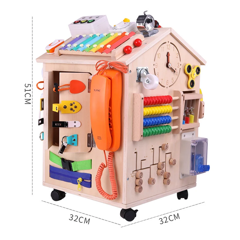 Montessori education wooden baby homemade activity cube busy board room finished DIY accessories with lock gear abacus
