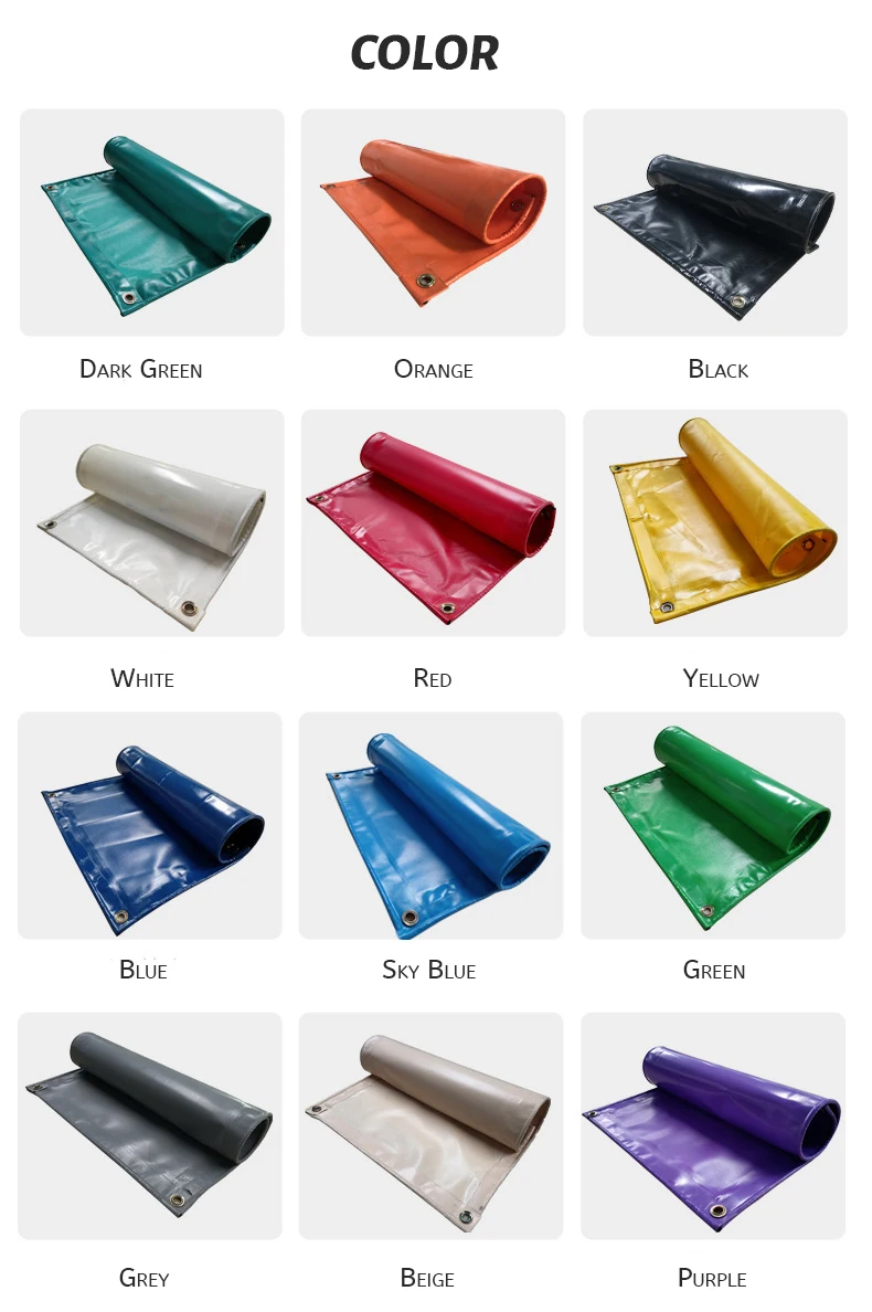 PVC Tarpaulin Waterproof Custom Logo Fireproof  Heavy Duty Solid Color PVC Vinyl Tarp Tarpaulin With Eyelet Grommet