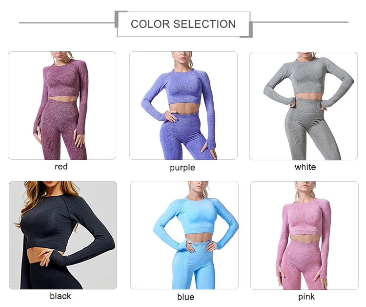 
Custom Logo Women 2021 Fitness Long Sleeve And Leggings Pink Gym Clothing Workout Seamless Yoga Set 