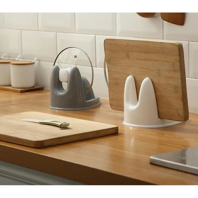 Kitchen Supplies Vertical Pot Cover Rack Plastic Multi-function Drain Shelf Spoon Spatula Storage Rack