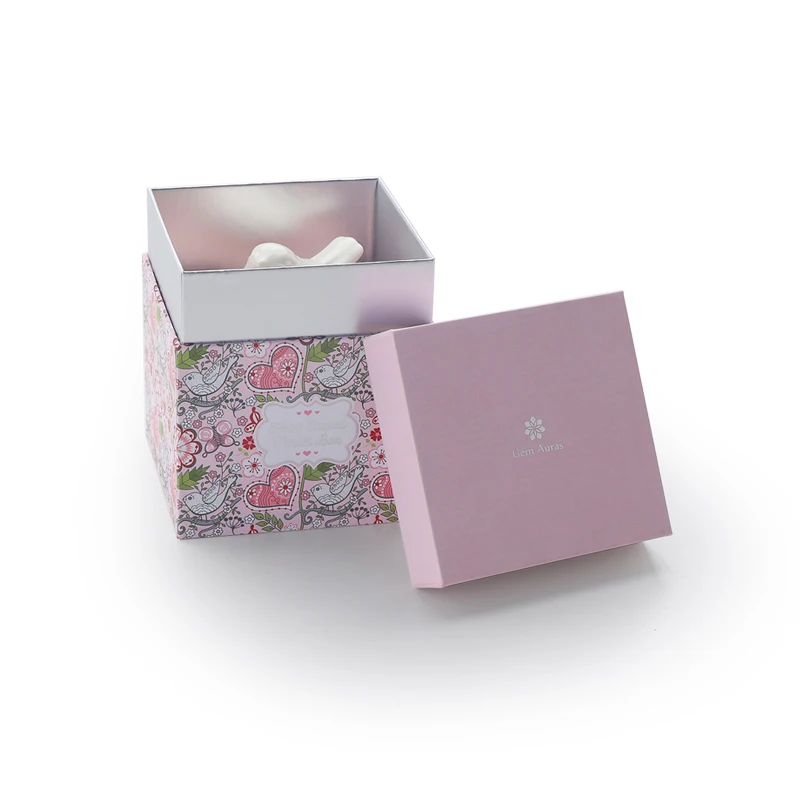 High Quantity  Recycle Paper Gift Box For Candle Jar With Logo Green Flower End Black Decorated Blue Boxes And Wax Containers