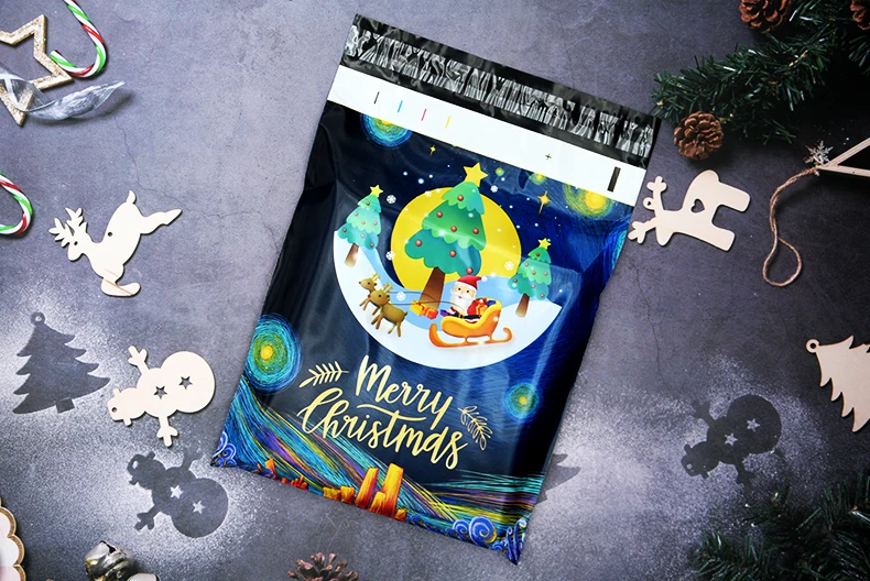 wholesale compostable paper courier bag making machine wholesale Christmas pattern courier delivery bag for shipping clothing