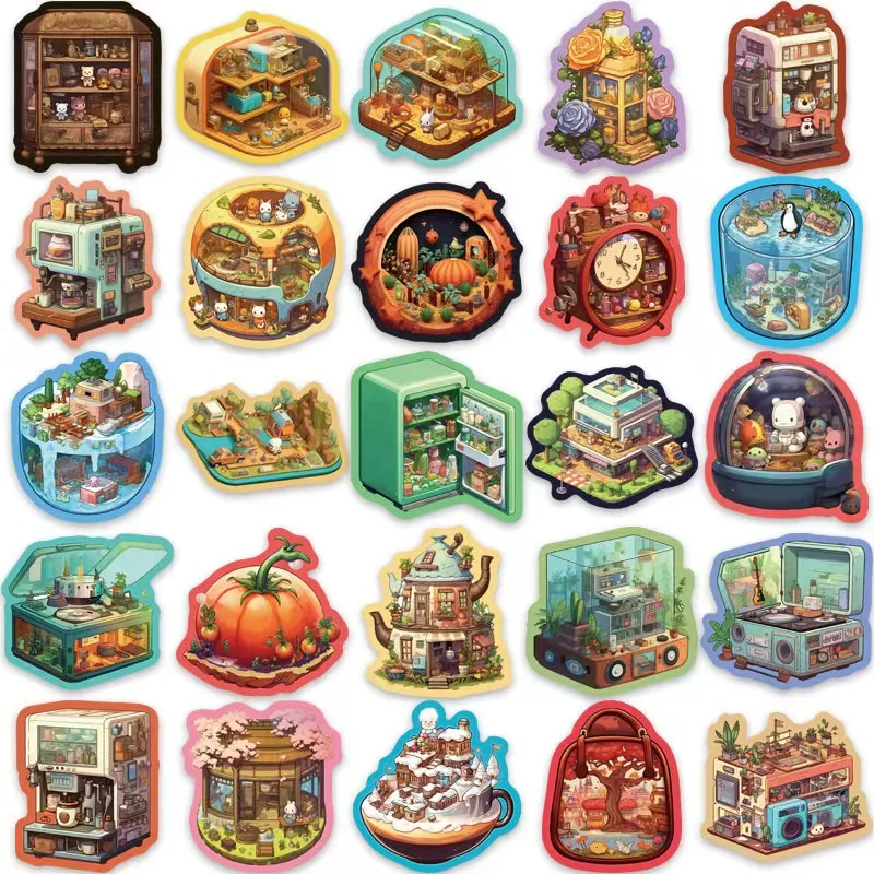50pcs Colored Edge Micro World waterproof vinyl sticker packs for gift bottle cup laptop window holiday celebration decoration