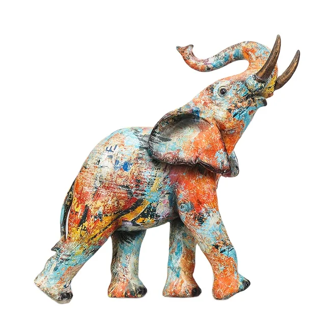 Hot sale colorful resin elephant figurines for home decor graffiti abstract animal sculptures for sale outdoor statues souvenirs