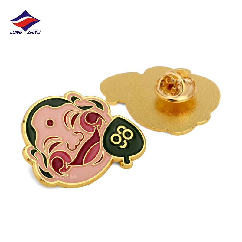 Longzhiyu soft enamel pin manufacturer custom flower lapel pins metal logo cartoon gold plated pins wholesale