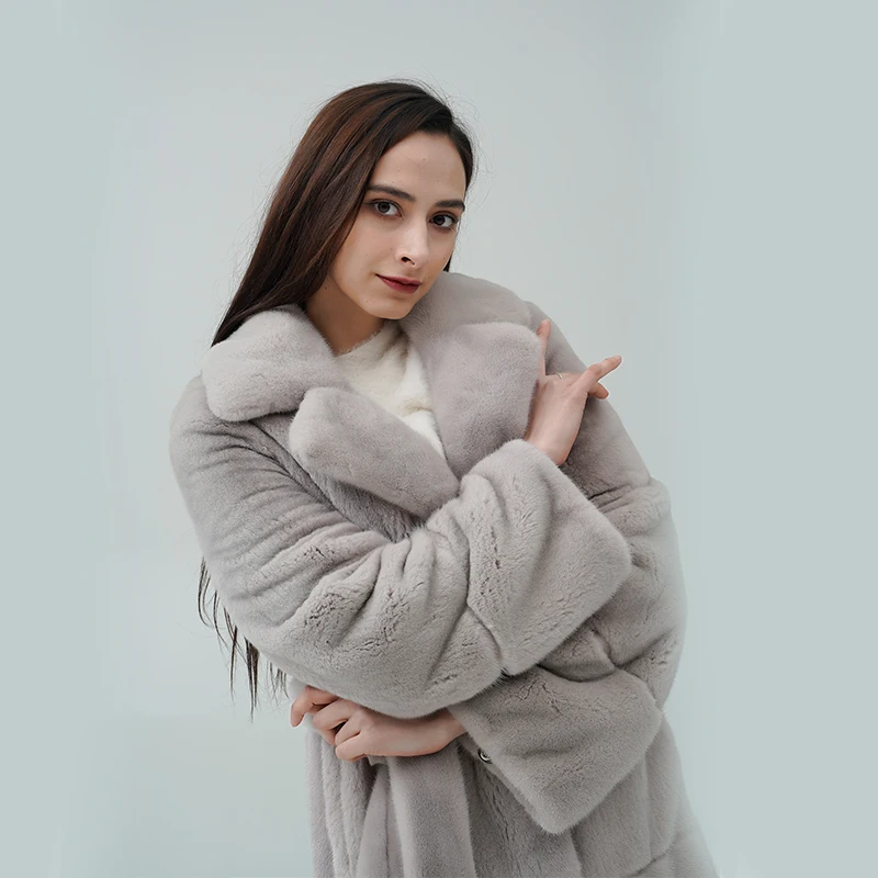 Excellent Comfortable Luxury Trim Casual Thickened Super Long Winter Grey Mink Coat