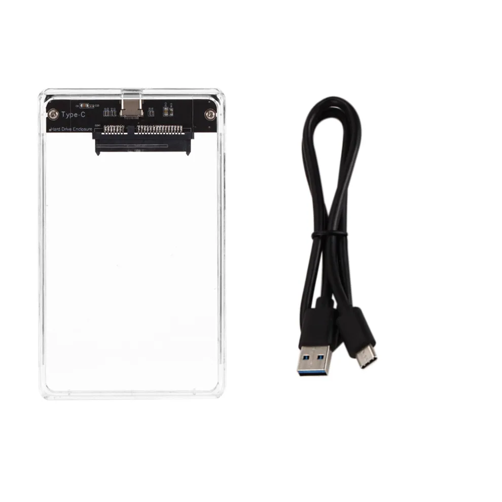 Type-c 3.1to SATA External Hard Drive Disk HDD Enclosure Case Shell Cover Transparent for 2.5inch SATA SDD HDD Support 2TB Usb