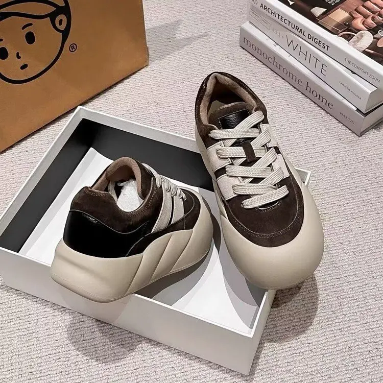 Hot style muffin thick soled shoes for women autumn-winter new retro design sense casual ins trend board shoes