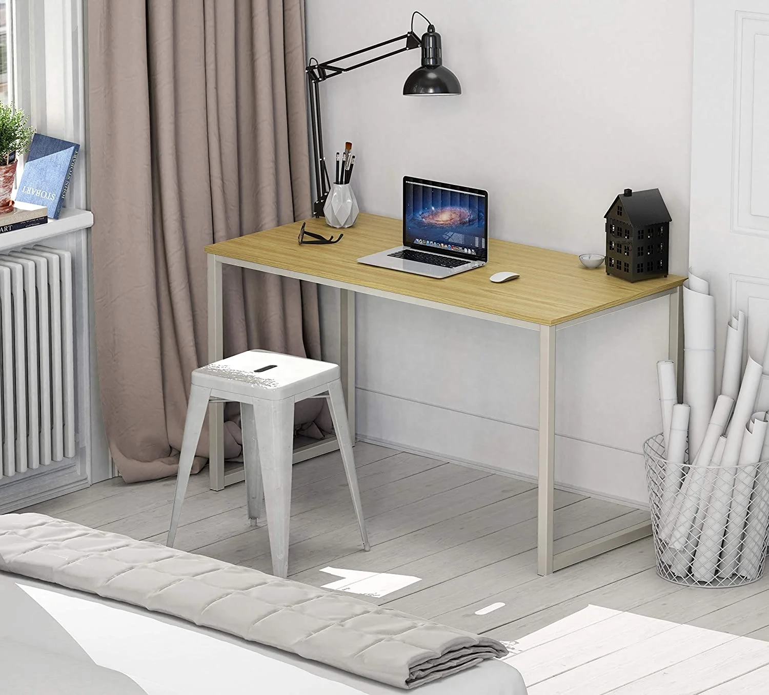 Rectangular MDF Home Office Desks Height Adjustable steel office desk frame