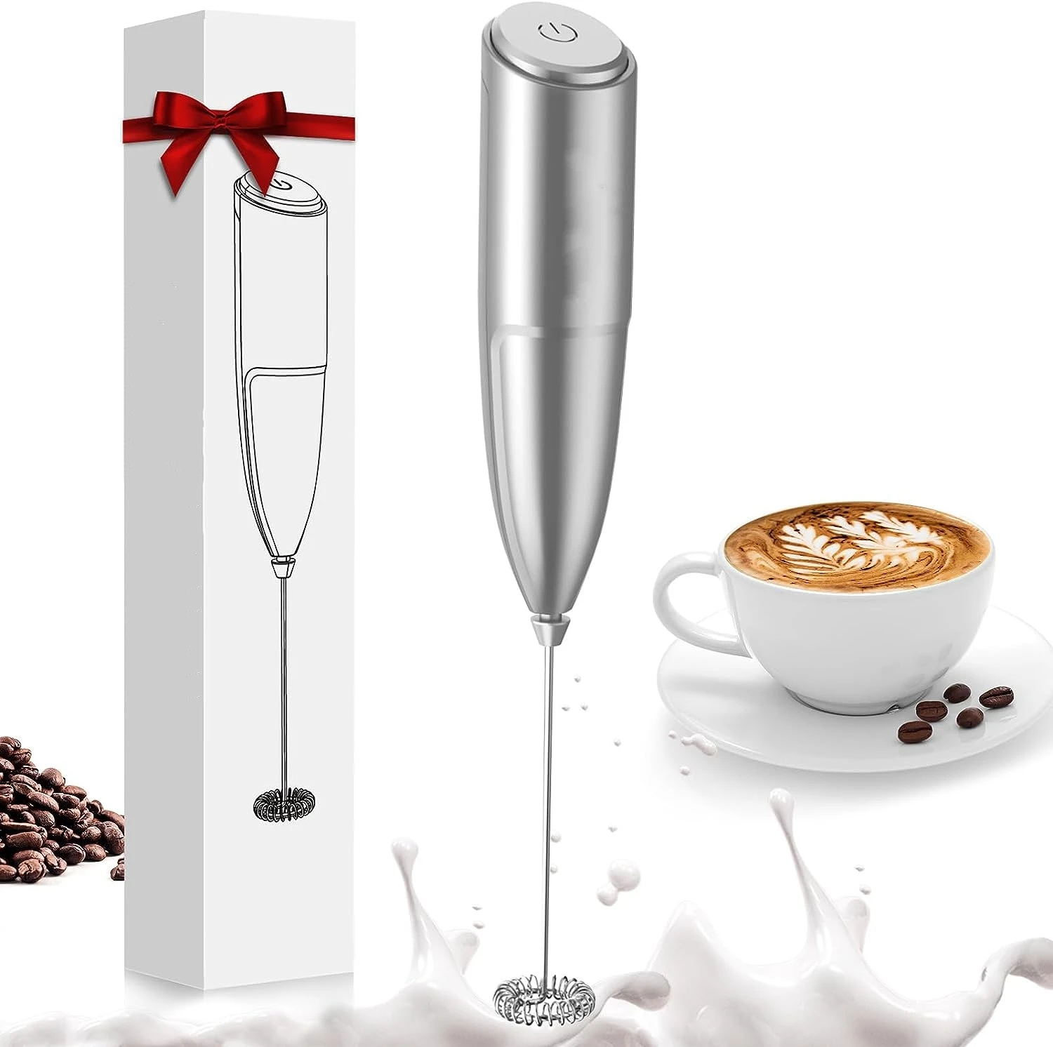 Powerful Milk Frother Handheld Foam Maker for Lattes Whisk Drink Mixer for Coffee Mini Foamer for Cappuccino Frappe Matcha
