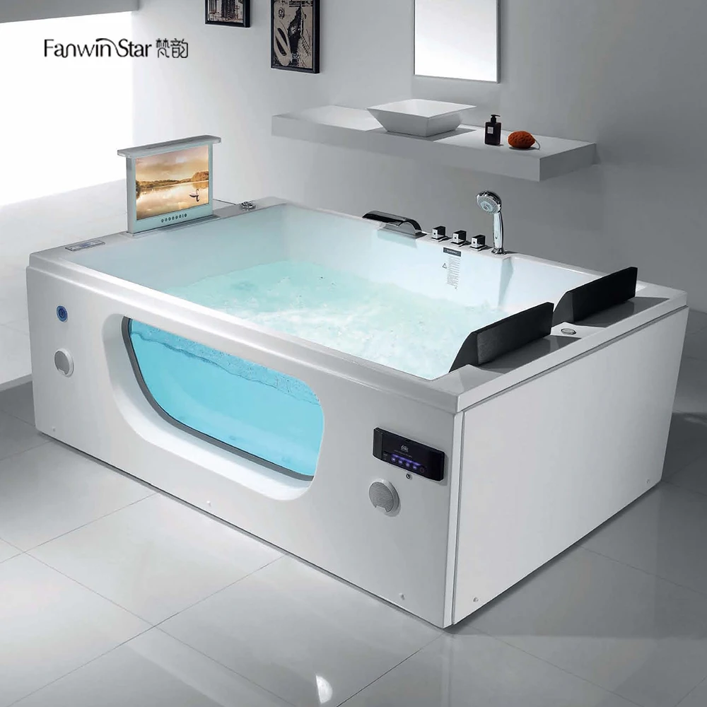 Fanwin air bubble jet hot whirlpool bubble bath tub freestanding massage glass spa soaking bathtub
