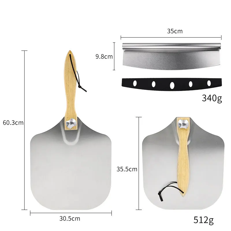 Household pizza Baking tools set Foldable Handle Pizza Shovel Aluminum Alloy Metal Non Stick Pizza Peel Paddle Cutter