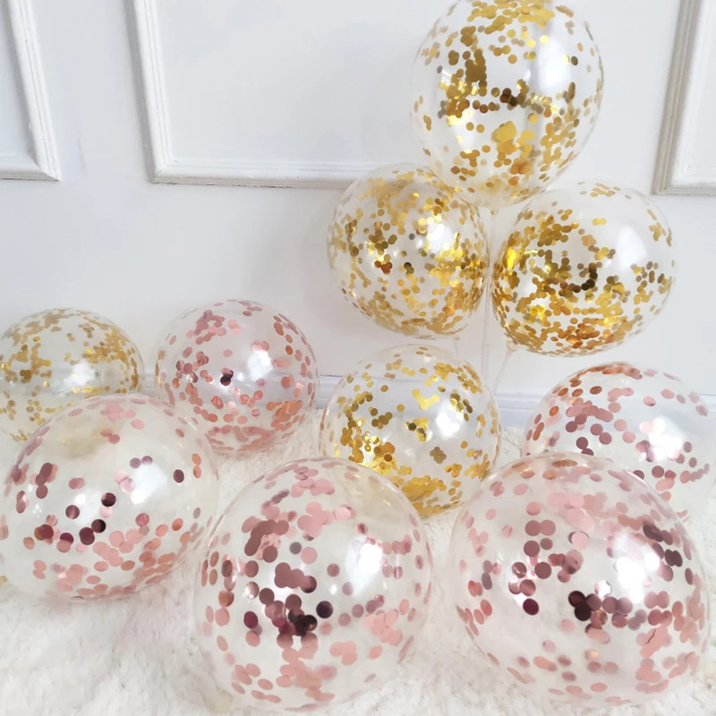 Birthday Party 12 18 36 Inch Latex Transparent Clear Ballon Set Rose Gold Confetti Balloons with Tassels