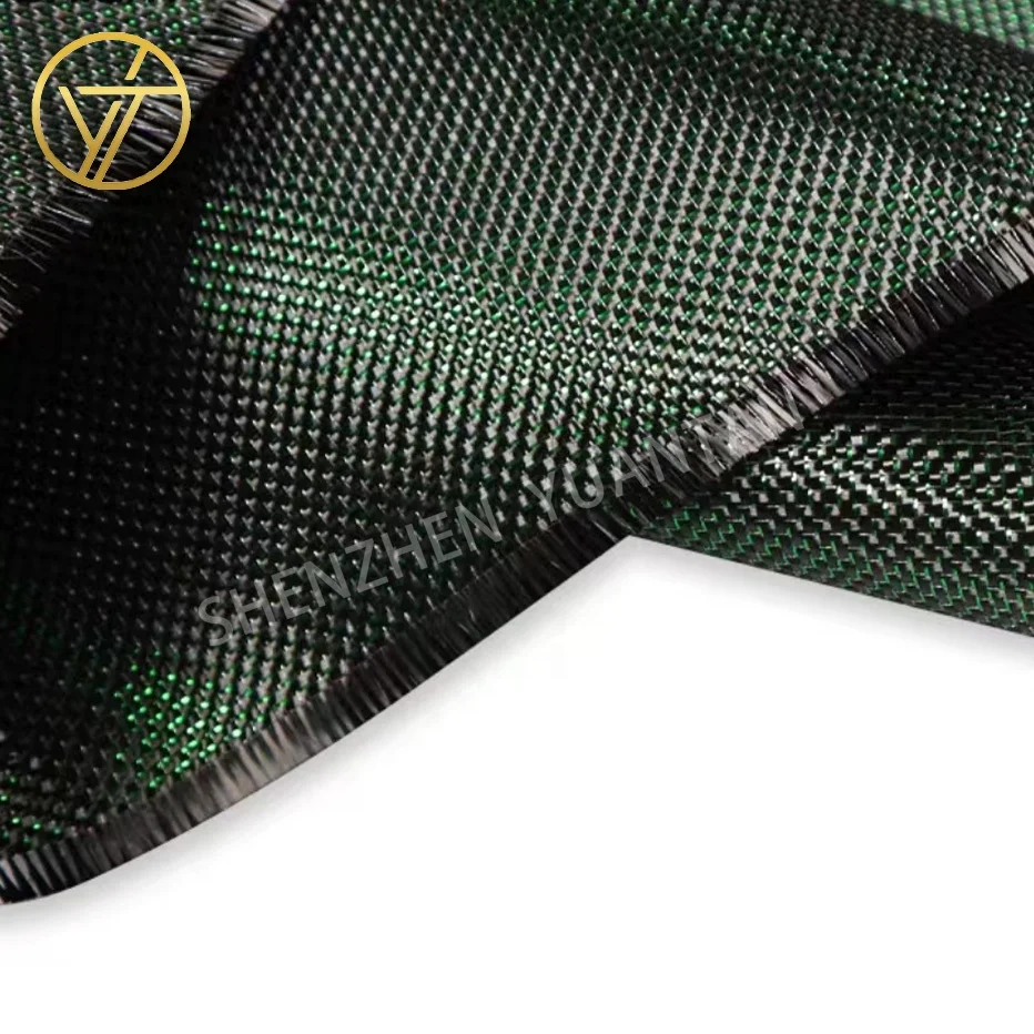 Green Sliver Gold Metallic Carbon Fiber Widely Used Real Carbon Fiber Fabric Metal Wire Plain Carbon Fabric