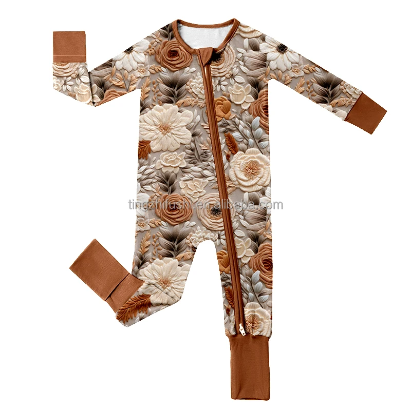 Custom Print Newborn Bamboo Double Zipper Pajamas Infant Western Cowboy Cartoon Clothes Baby Bamboo Sleeper Zippy Romper