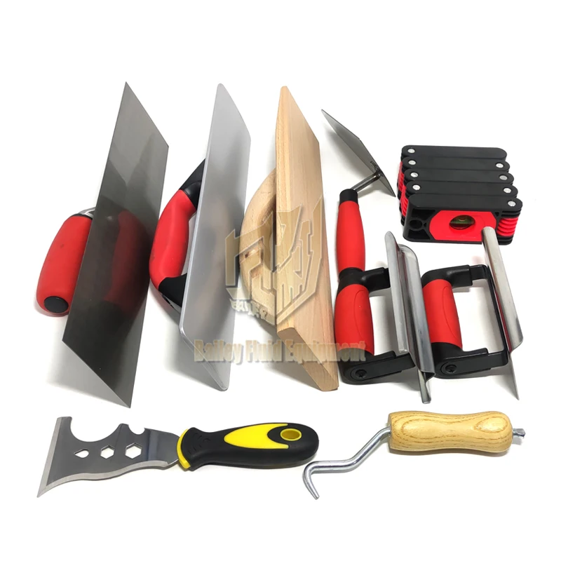 Hot selling 10 Piece  Masonry Hand Tool Set Including Smoothing Trowel Measuring Trowel Grout Mill Edge Cutter Spirit level