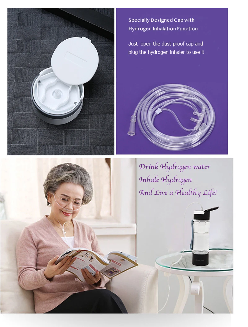 380ml tritan plastic Hydrogen water device with inhalation option from the lid