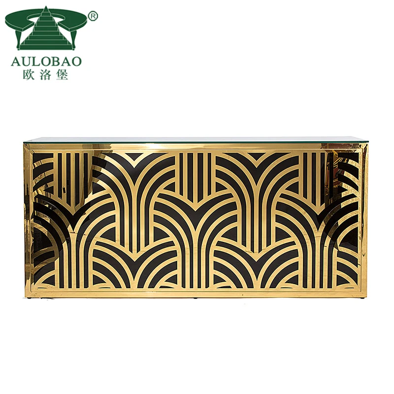Commercial gold stainless steel metal led light reception bar counter