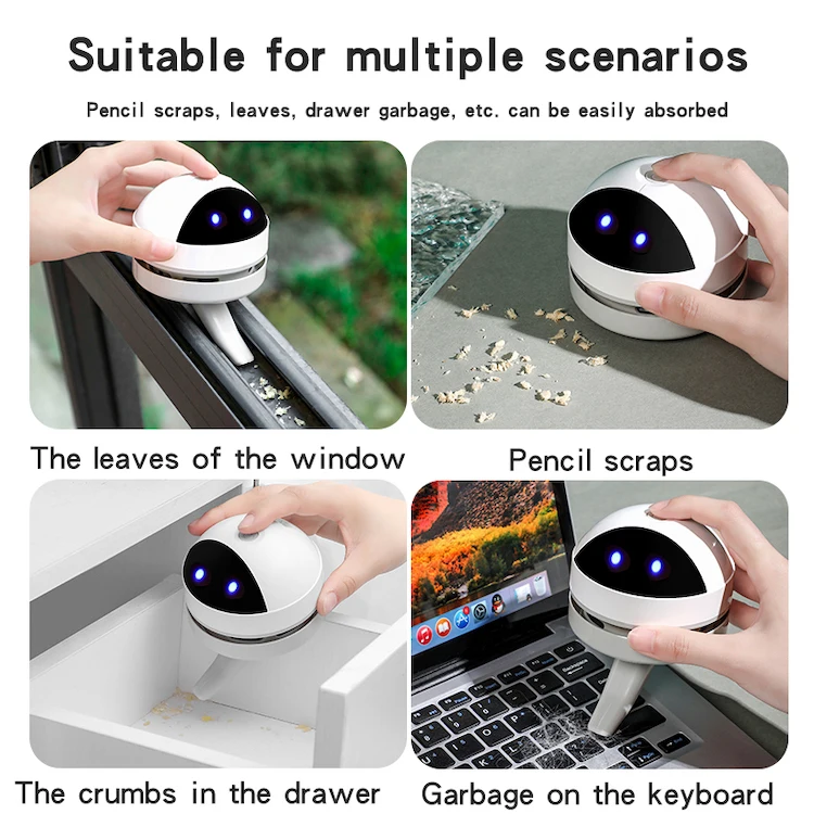 USB rechargeable Cute Robot Shape Portable Cartoon Mini Desktop Vacuum Cleaner Crumb Dust Sweeper
