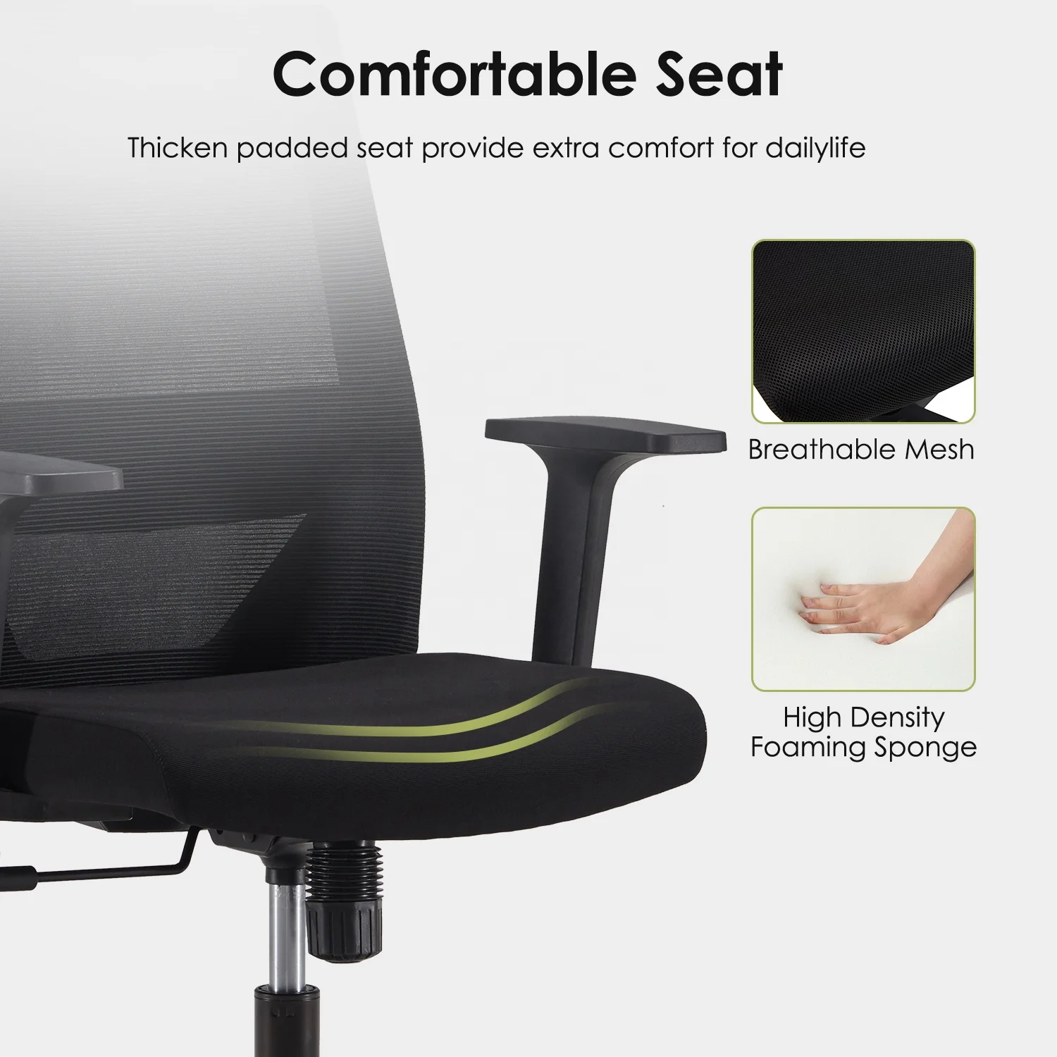 Black Task Staff Fabric Fixed Armrest Office Mesh High Back Office Chair