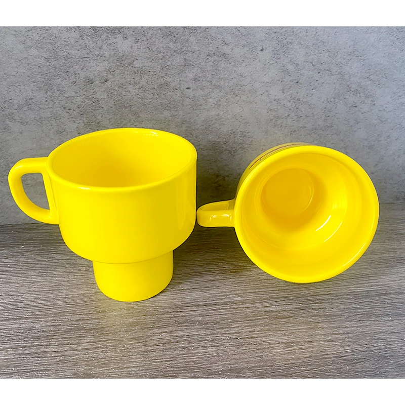 New Arrival 2024 coffee mug OEM ODM modern ceramic cute everyday American coffee mug yellow stackable mini cute mugs for kids