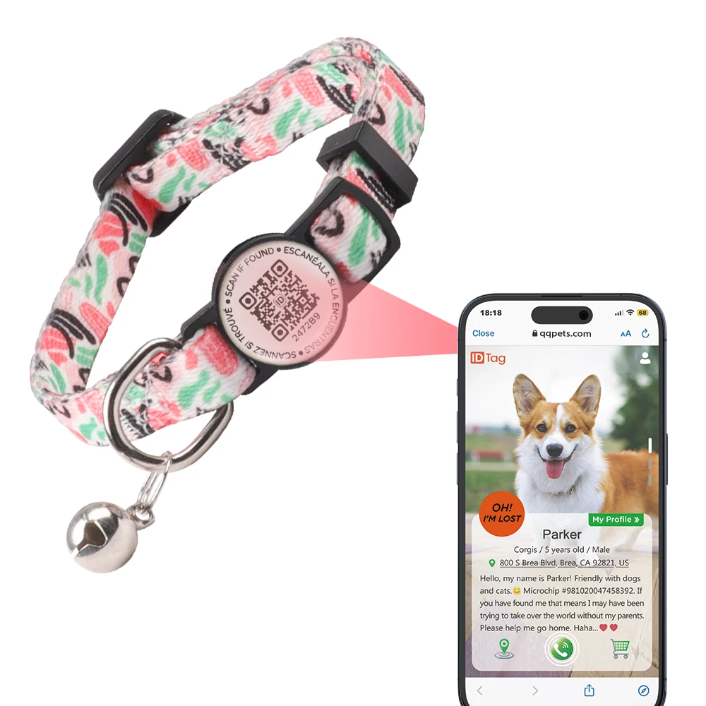 Smart QR Code Pet Tag Pet shop Hot Item Stock Wholesale Logo Design Soft Cat Collar Sample Free Water Proof Dog Air Tag