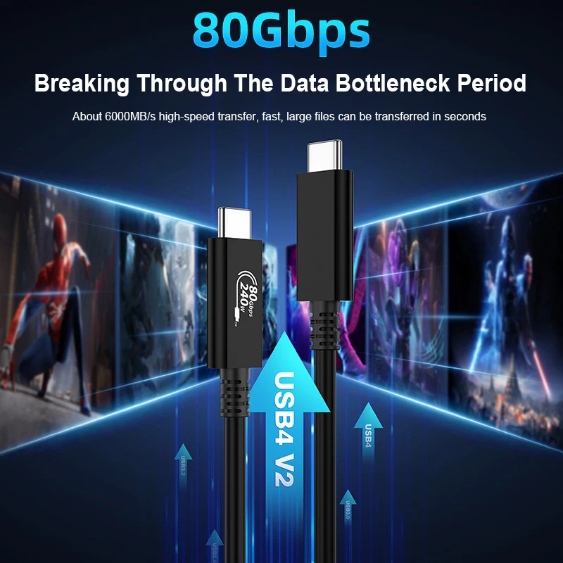 ULT-unite New Design 80Gbps 240W USB4 Cable Compatible with Thunderbolt 5 USB-IF Certified USB C to C Cable 0.3m 0.5m 0.8m