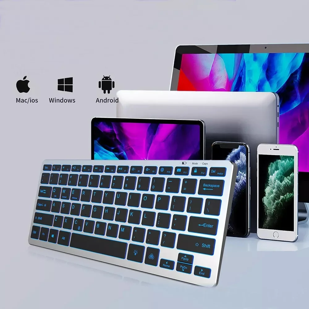 KOZH 2023 NEW Low Profile Type C Rechargeable 7 color RGB Backlit Portable 60% Bluetooth Mini Keyboard Wireless For Tablet