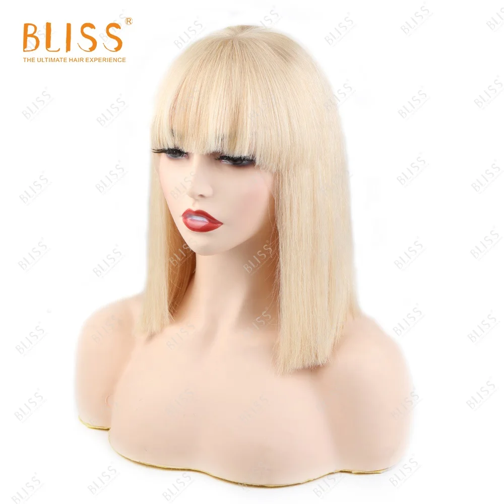 Bliss 13x4 613 Lace Frontal Bob Bangs Wig Blonde 613 Human Hair Lace Front Bob Wigs With Bangs Short 613 Transparent Lace Wigs