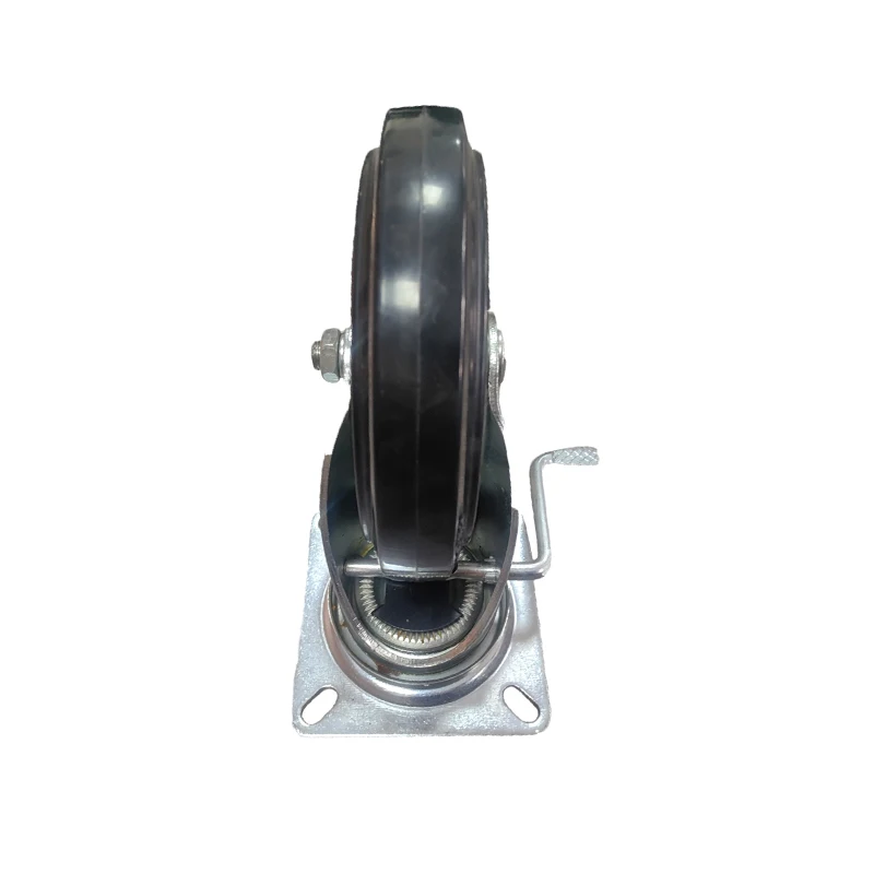 Industrial Caster wheel Black Elastic Rubber Wheel Heavy Duty Plate Type Caters with Brake