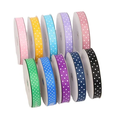 
Stock 2.5cm ribbed polyester webbing with printed dots of colored clothing accessories 