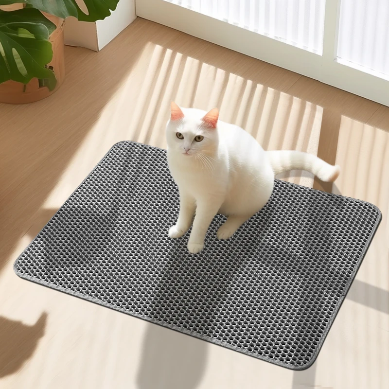 Easy Clean Scatter Control Durable Eco Friendly Large Pet Cat Litter Mat Waterproof EVA Double Layer Cat Litter Box Mat Factory