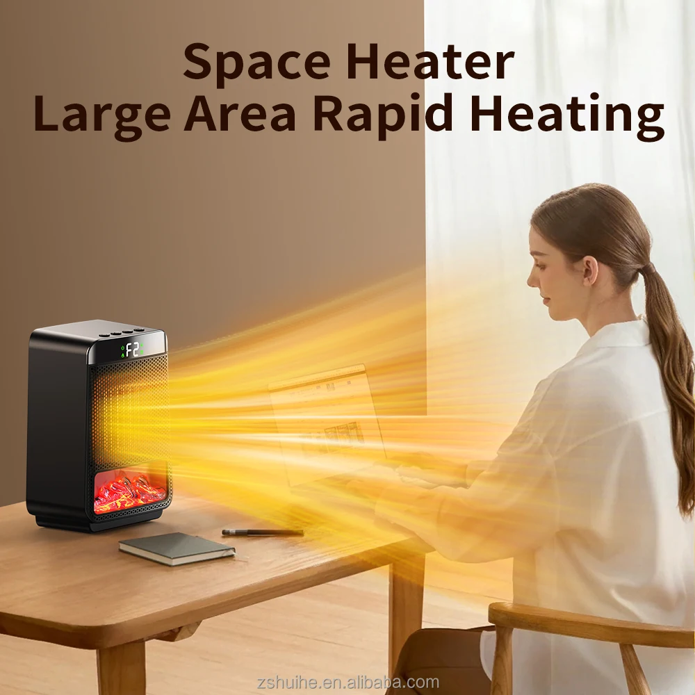 Portable 1000W Desktop Fireplace Rapid Expansion Flame Heater with PTC Heating Element Thermostat Control Overheat Protection