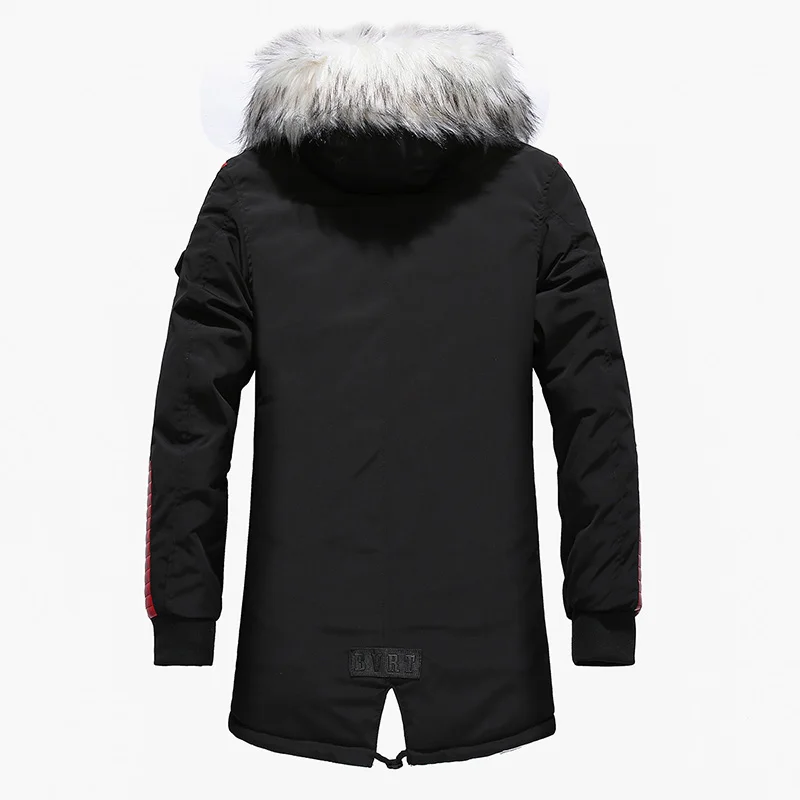 
Wholesale Mens Winter Parkas Coats Fashion Mid Long Padded Warm Coat with Big Fur Hood 