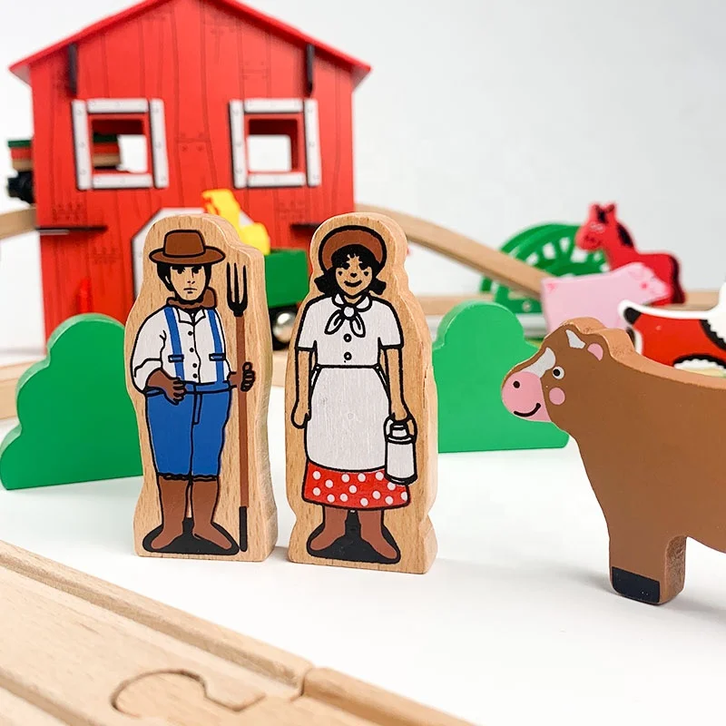 77pcs Wooden Train Set Kids Children Fun Road Crossing Farm Track Set Wooden Toys Kids Stimulation Car Toys