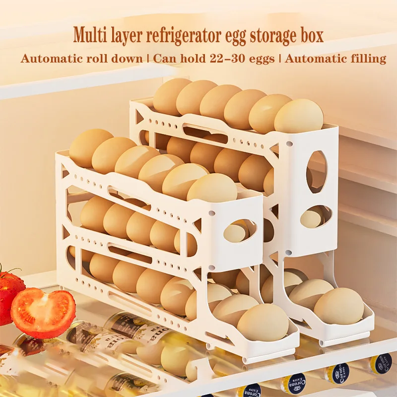 Automatic Rolling Egg Storage Box Baby Level Egg Rack for Refrigerator Side Door Plastic Bin for Egg Preservation & Storage